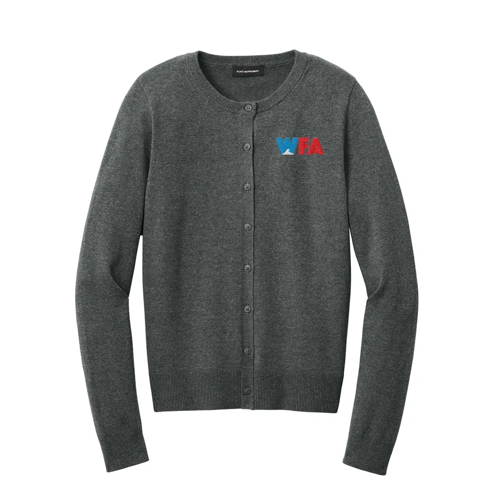 [WFA-LSW2870-Charcoal Heather-XS] Port Authority Women's Easy Care Crewneck Cardigan Sweater (Charcoal Heather, XS)
